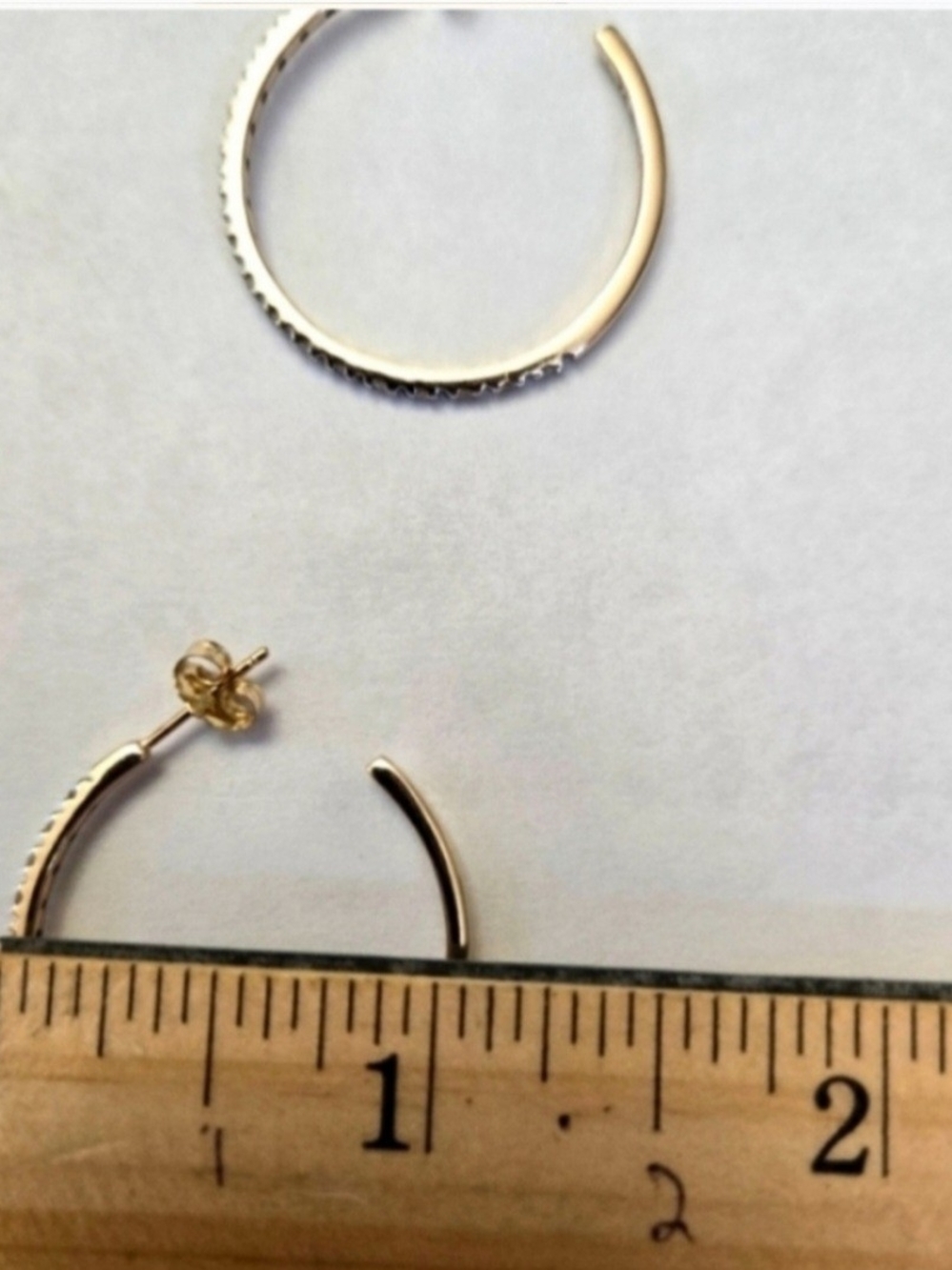 10kt Solid Yellow Gold Diamond Hoops - Picture 3 of 11